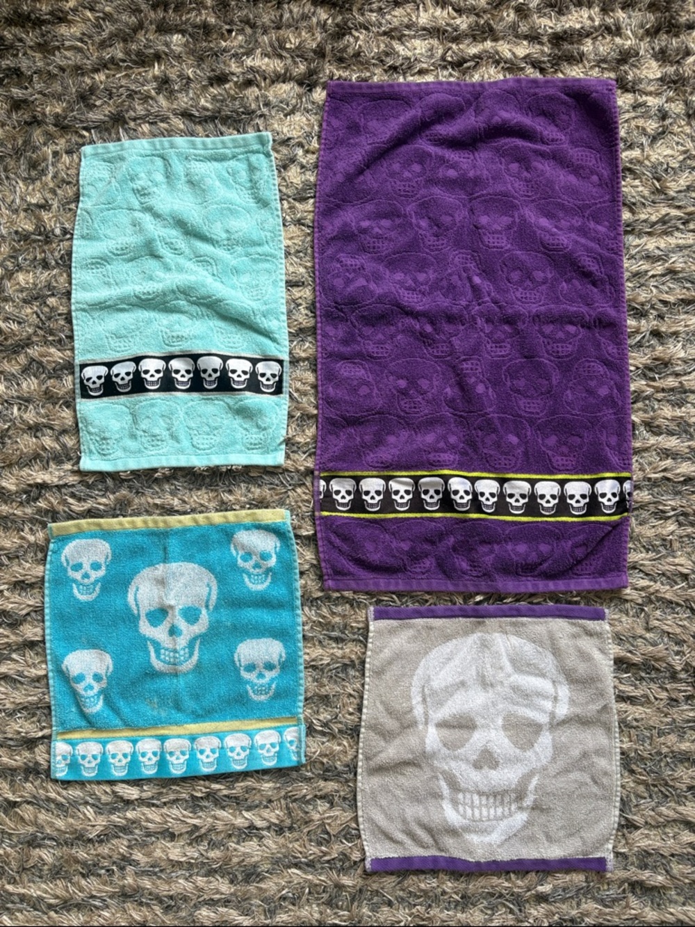 Betsey Johnson 100% Cotton Skull Towel Set - Purple, Teal, Aqua, Gray